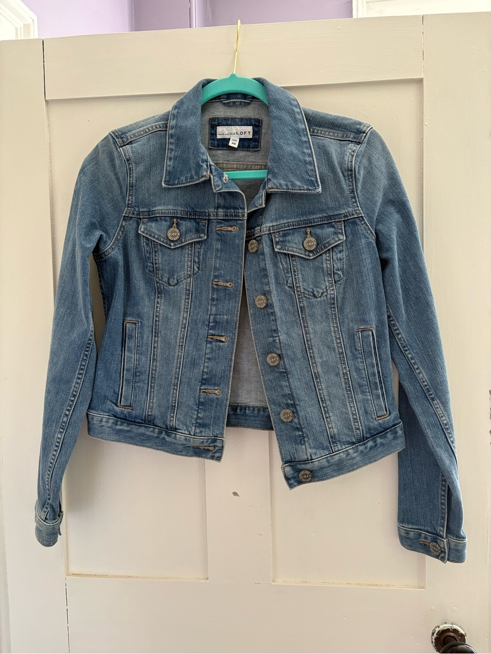 LOFT Medium Blue Denim Jacket with Classic Collar